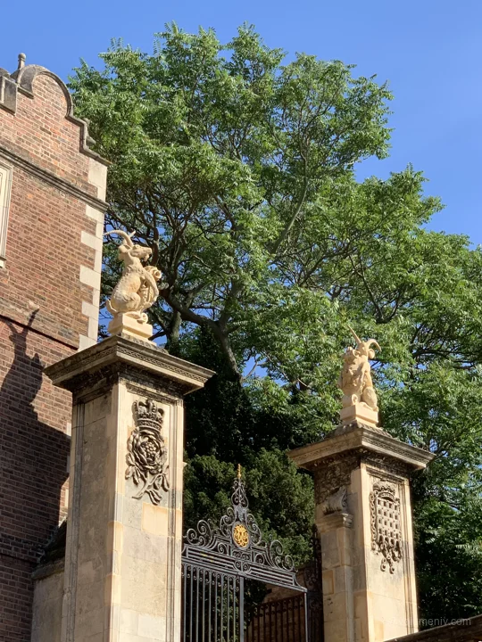 Brick gate and summer leaves