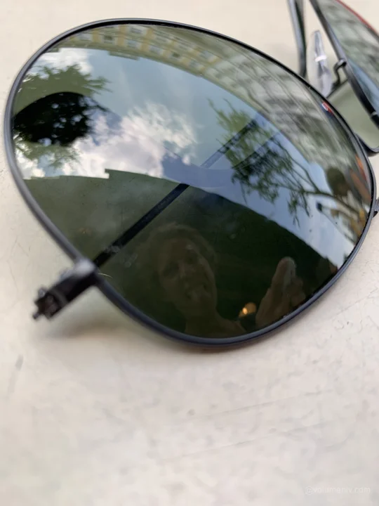 A garden reflected in a lens